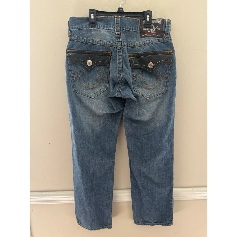 True Religion Ricky Relaxed Straight Leg Jeans Mens 34 Med Wash Blue Denim USA